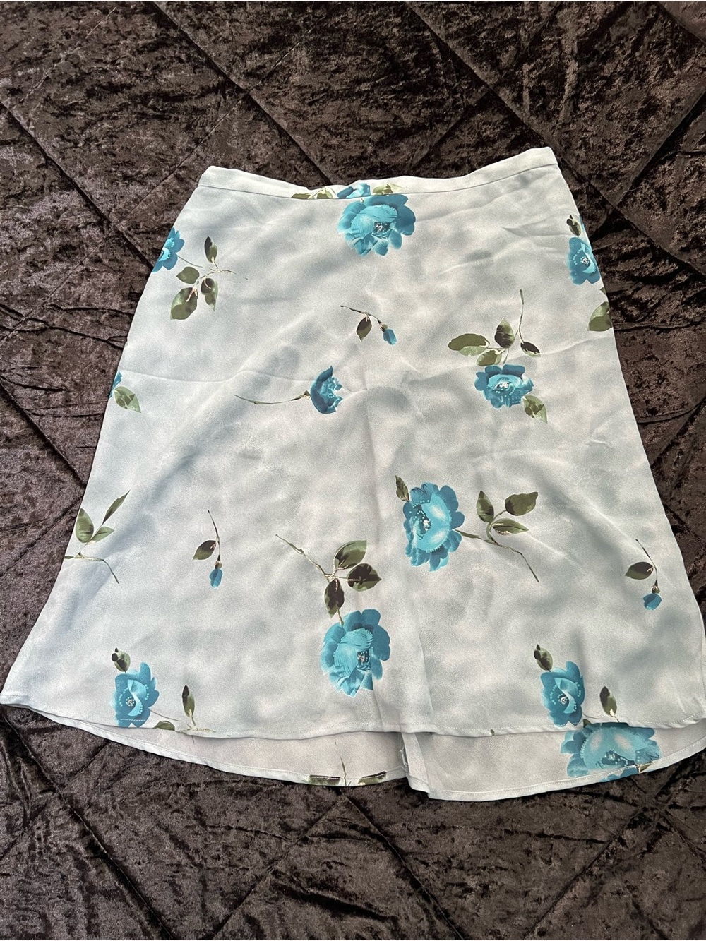 Newport News Light Blue A-Line Skirt with Teal Floral Print